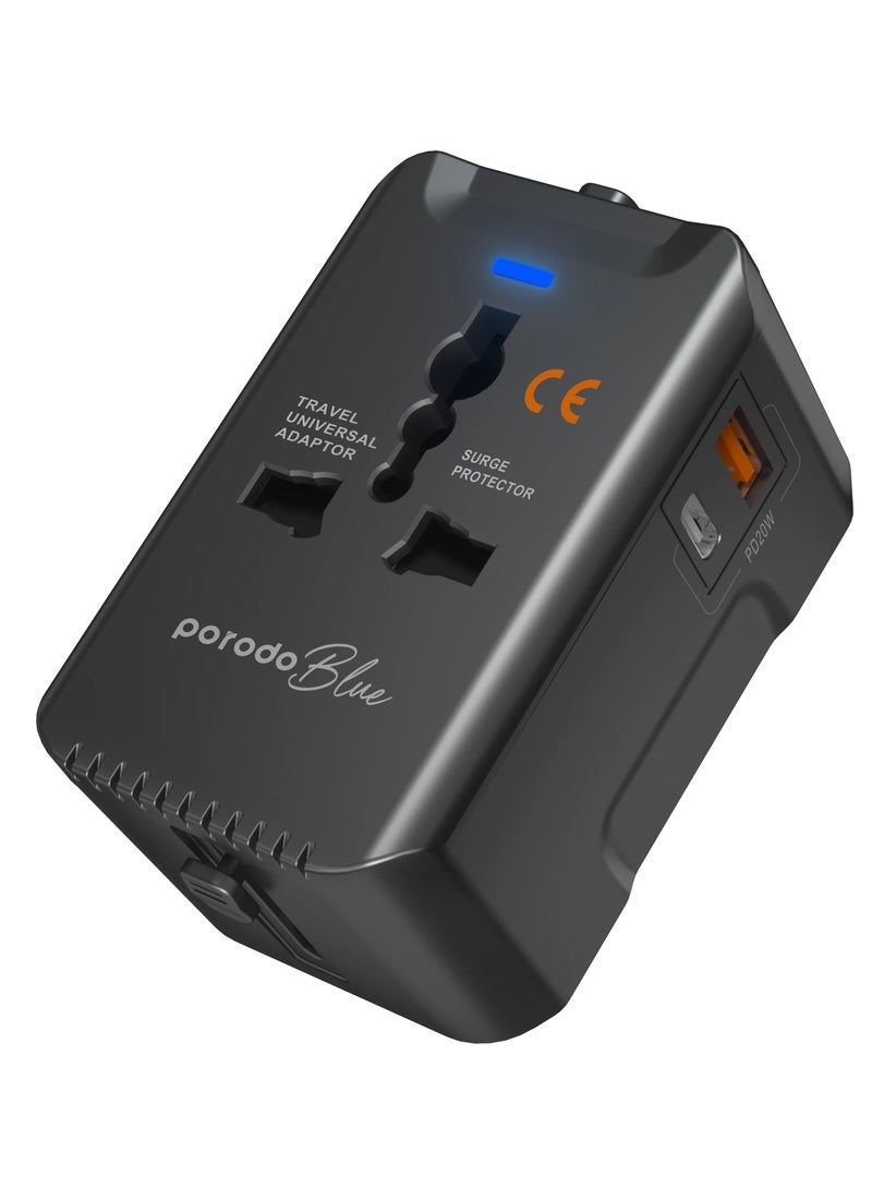 Dual Port Universal Travel Adapter PD20W / Quick Charge / Built-In Safeguards / US/AU/EU/UK Plug - Black - Image 2