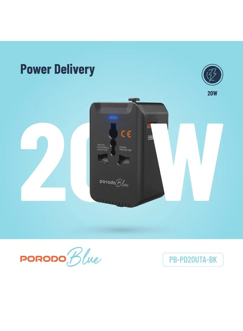 Dual Port Universal Travel Adapter PD20W / Quick Charge / Built-In Safeguards / US/AU/EU/UK Plug - Black - Image 5