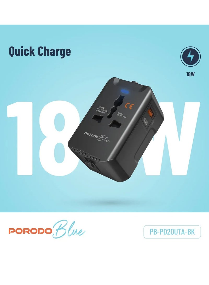 Dual Port Universal Travel Adapter PD20W / Quick Charge / Built-In Safeguards / US/AU/EU/UK Plug - Black - Image 4