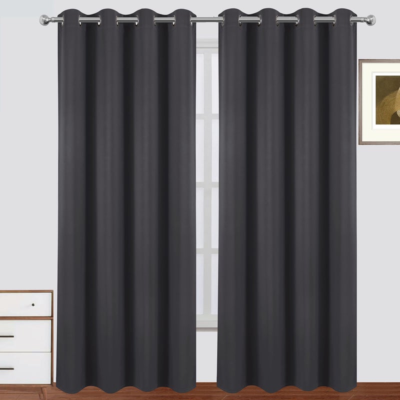 LEMOMO 100% Blackout Curtains 52 x 84 Inch/Dark Grey Curtains Set of 2 Panels Thermal Insulated Room Darkening Bedroom Curtains - Image 2
