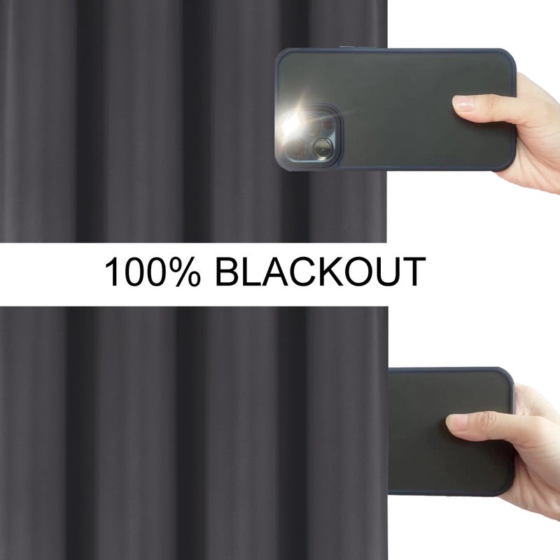 LEMOMO 100% Blackout Curtains 52 x 84 Inch/Dark Grey Curtains Set of 2 Panels Thermal Insulated Room Darkening Bedroom Curtains - Image 4