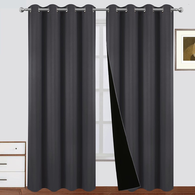 LEMOMO 100% Blackout Curtains 52 x 84 Inch/Dark Grey Curtains Set of 2 Panels Thermal Insulated Room Darkening Bedroom Curtains - Image 1