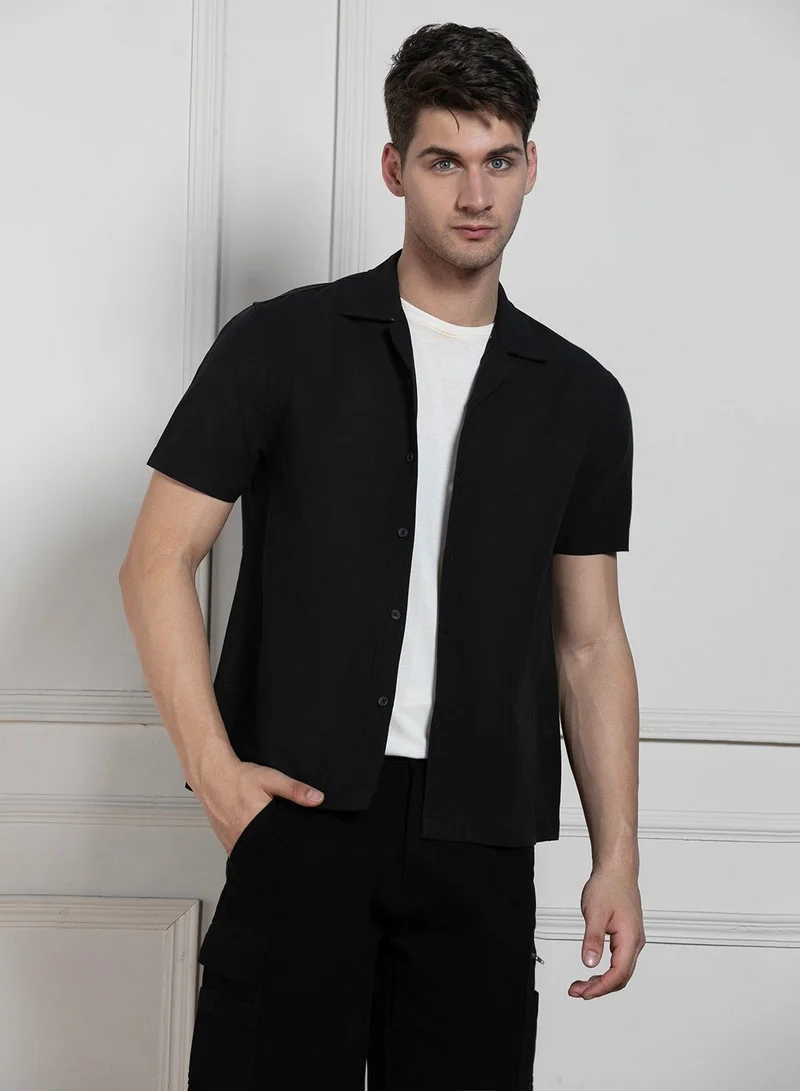 Dennis Lingo Relaxed Fit Black Shirt for Men - Casual, Comfortable