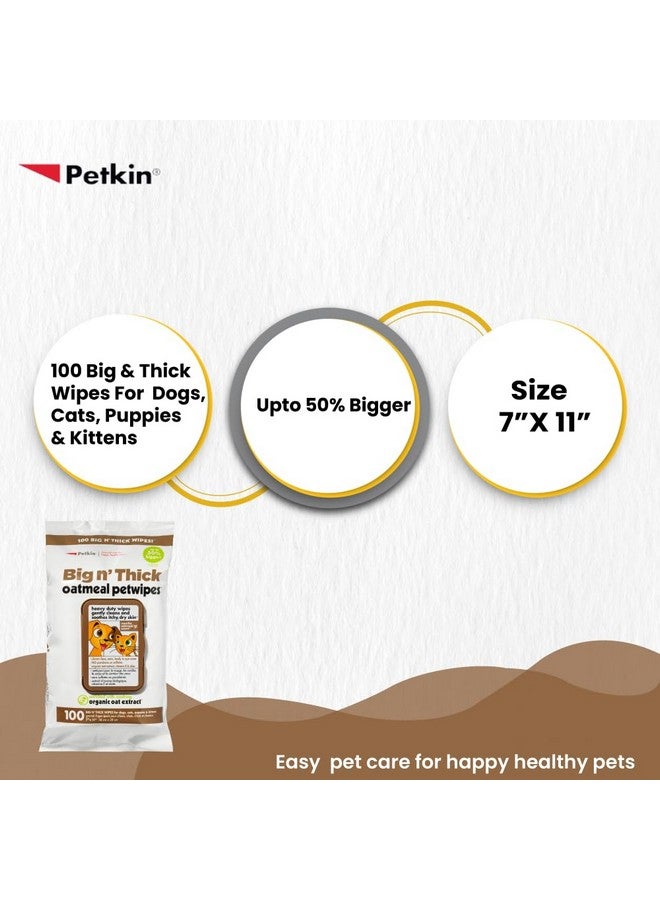 بيتكين مناديل Petkin Big N' Thick Oatmeal للحيوانات الأليفة للكلاب والقطط، تزيل الأوساخ والروائح اليومية، تنظف الوجه والأذنين والجسم ومنطقة العين، مريحة للغاية، مثالية للمنزل أو السفر، 100 منديل - Image 3