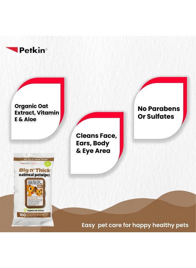 بيتكين مناديل Petkin Big N' Thick Oatmeal للحيوانات الأليفة للكلاب والقطط، تزيل الأوساخ والروائح اليومية، تنظف الوجه والأذنين والجسم ومنطقة العين، مريحة للغاية، مثالية للمنزل أو السفر، 100 منديل - Image 2
