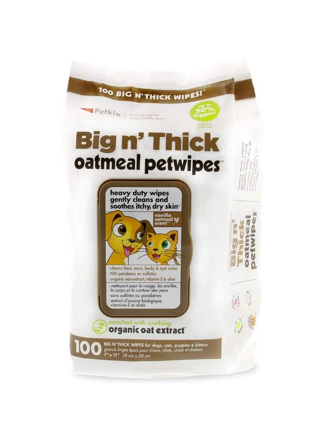 بيتكين مناديل Petkin Big N' Thick Oatmeal للحيوانات الأليفة للكلاب والقطط، تزيل الأوساخ والروائح اليومية، تنظف الوجه والأذنين والجسم ومنطقة العين، مريحة للغاية، مثالية للمنزل أو السفر، 100 منديل - Image 1