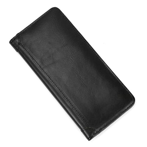 LUUFAN Genuine Leather Long Wallet with Multiple Card Slots for Men and Women, Coin Pocket Cash Credit Card Holder Slim Bifold Purse, Black - Image 1