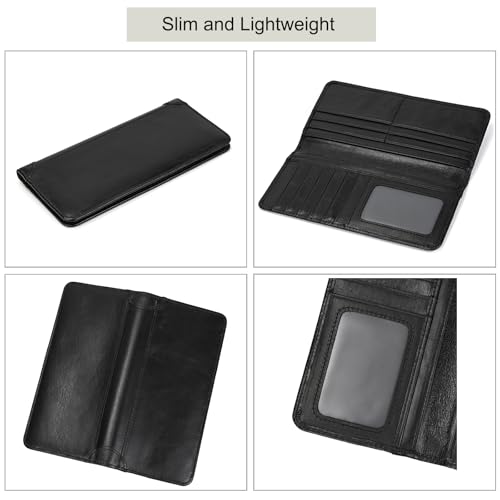 LUUFAN Genuine Leather Long Wallet with Multiple Card Slots for Men and Women, Coin Pocket Cash Credit Card Holder Slim Bifold Purse, Black - Image 3