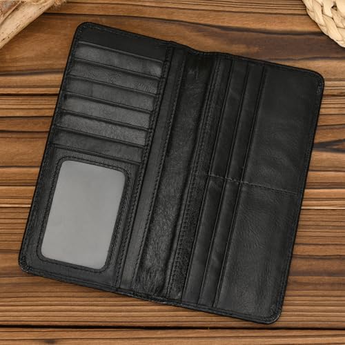 LUUFAN Genuine Leather Long Wallet with Multiple Card Slots for Men and Women, Coin Pocket Cash Credit Card Holder Slim Bifold Purse, Black - Image 5