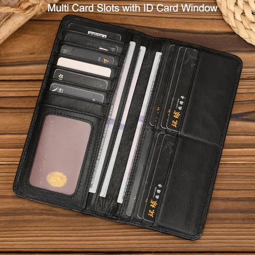 LUUFAN Genuine Leather Long Wallet with Multiple Card Slots for Men and Women, Coin Pocket Cash Credit Card Holder Slim Bifold Purse, Black - Image 4