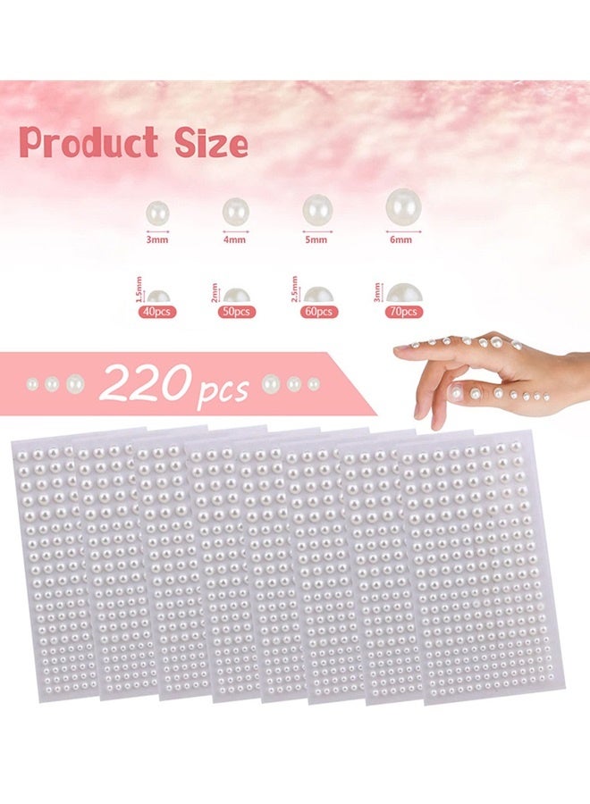 220 self-adhesive pearl stickers, Shynek hair pearl stick gemstones, suitable for hair, face, makeup, eyes, nails, crafts, various sizes (ivory white) - Image 2