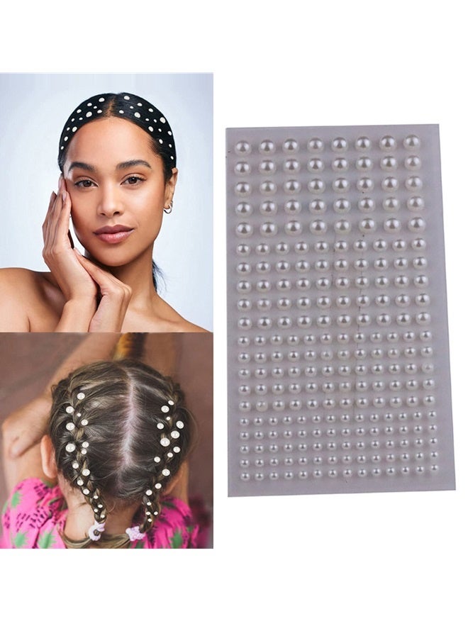 220 self-adhesive pearl stickers, Shynek hair pearl stick gemstones, suitable for hair, face, makeup, eyes, nails, crafts, various sizes (ivory white) - Image 5