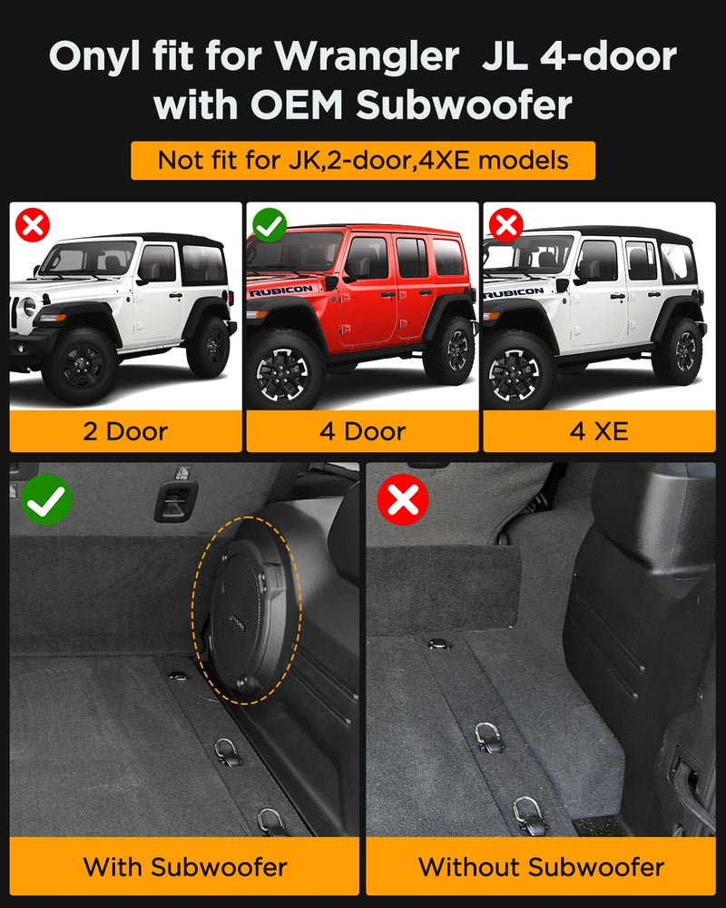 CarQiWireless for Jeep Wrangler JL Unlimited 4-Door 2025-2018 2024 Floor Mats Cargo Liner Unlimited 4-Door with Subwoofer (Not for JK/4XE) Rubber Trunk Carpet All Weather TPE Waterproof Tech,Automotive Accessories - Image 2