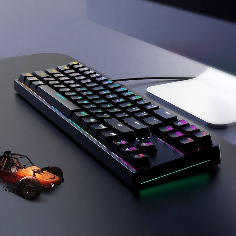 لوحة مفاتيح ميكانيكية سلكية BAJEAL K71 71 مفتاح لوحة مفاتيح ألعاب مع تأثير ضوء RGB ومفتاح أزرق وكابل بيانات منفصل - لون أسود - Image 3
