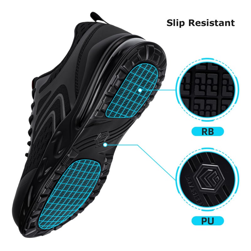 LARNMERN Mens Non Slip Resistant Work Shoes for Men Kitchen Restaurant Chef Shoes Mens Zapatos Trabajo Hombres Walking Running Sneaker, Black 10.5 - Image 3