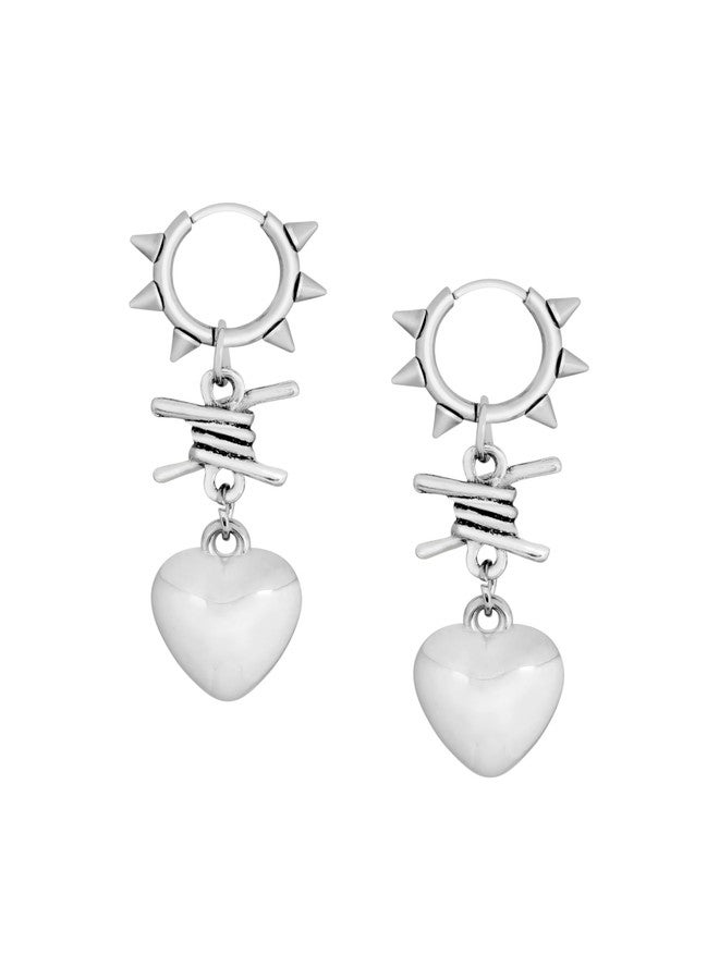 Sacina Silver-tone Spiked Barbed Wire Heart Hoop Earrings, Gothic Emo Punk Grunge Y2k Earrings, Goth Jewelry, Christmas Jewelry Gift for Women - Image 1