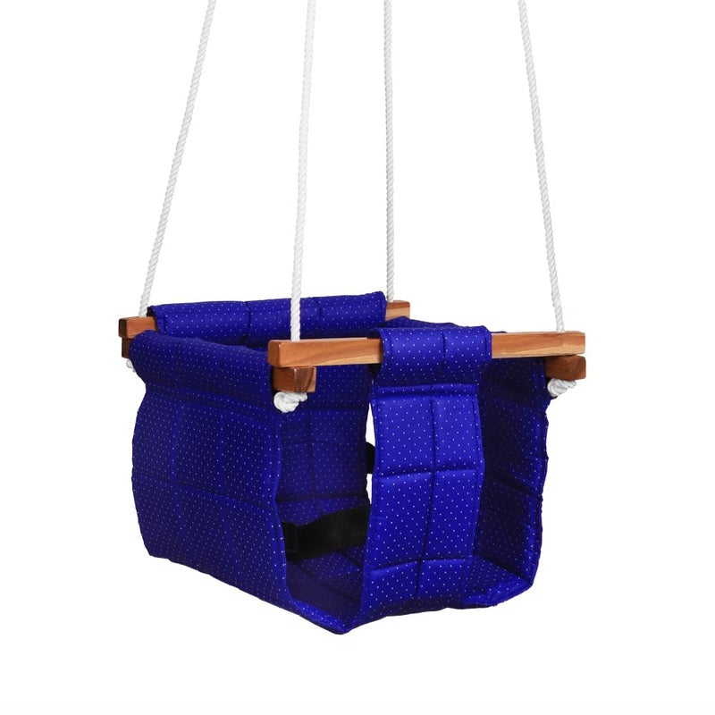 ASHISH Swing for Baby and Kids - Indoor/Outdoor Jhula, Cradle for 8-36 Months, Height 114" Length 8.5"Cm, Cotton and Wood Material (Blue) - Image 1
