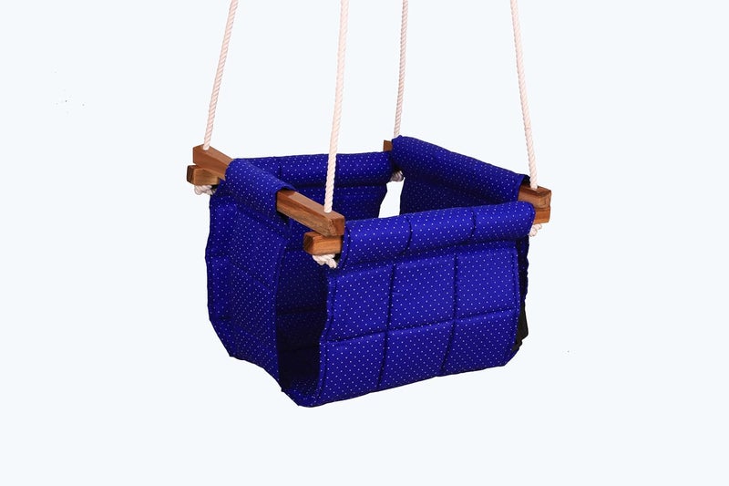 ASHISH Swing for Baby and Kids - Indoor/Outdoor Jhula, Cradle for 8-36 Months, Height 114" Length 8.5"Cm, Cotton and Wood Material (Blue) - Image 2