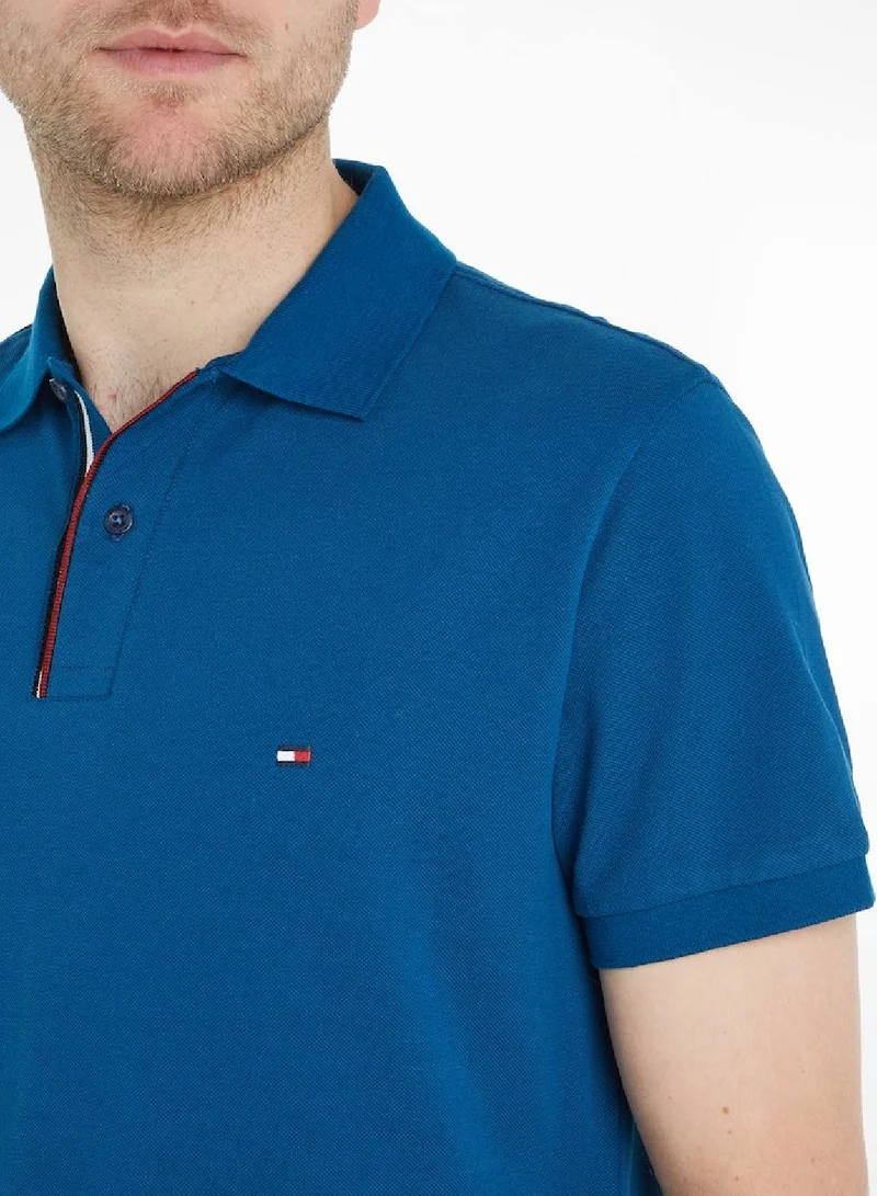 TOMMY HILFIGER Men's Short Sleeved Polo Shirt - Cotton, Blue