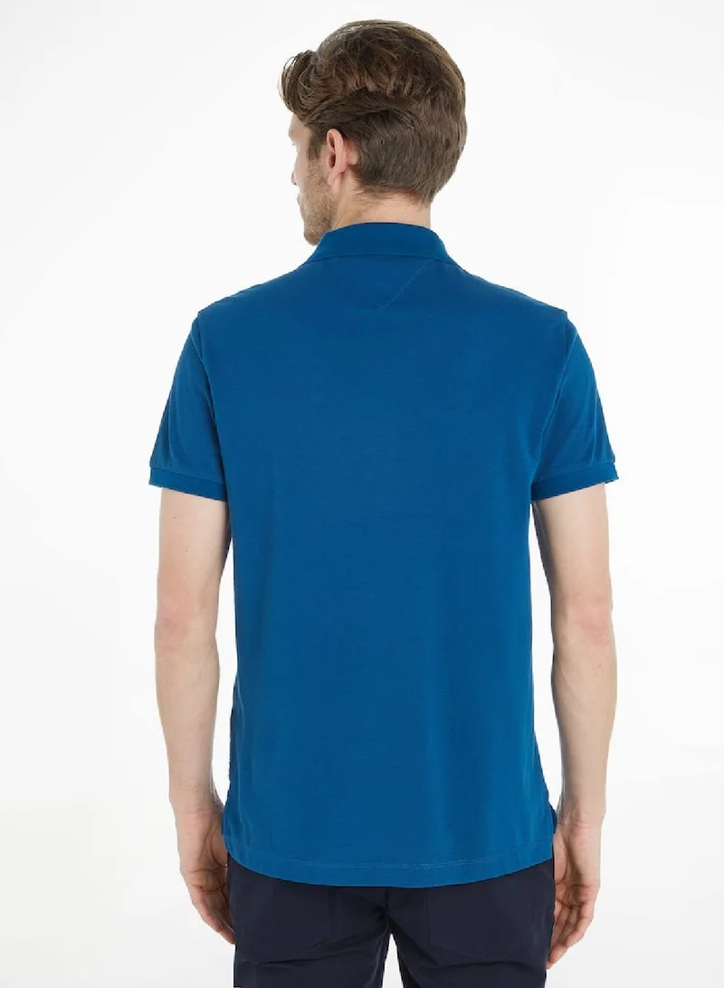 TOMMY HILFIGER Men's Short Sleeved Polo Shirt - Cotton, Blue