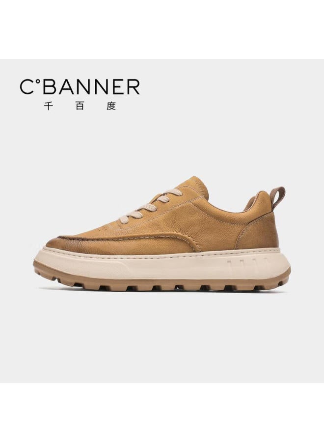 Qianbai Du [light Soft Foam Sole] New Lightweight Casual Men's Sneakers Thick Sole Versatile Shoes Yellow Brown 39