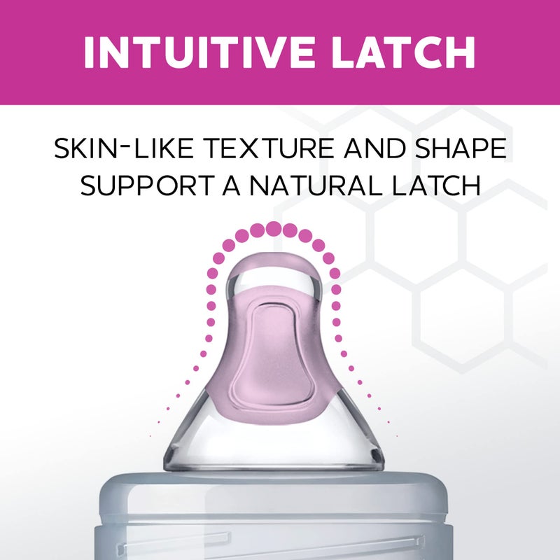 Chicco Duo Glass-Lined Baby Bottle Intui-Latch Nipple with Anti-Colic Valve, Stage 2 Medium Flow for Babies 3+ Months, 100% Silicone with Skin-Like Texture, Breast-Like Shape & Flow, 2-Pack - Image 3