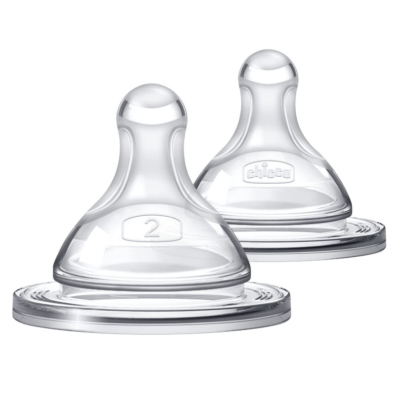 Chicco Duo Glass-Lined Baby Bottle Intui-Latch Nipple with Anti-Colic Valve, Stage 2 Medium Flow for Babies 3+ Months, 100% Silicone with Skin-Like Texture, Breast-Like Shape & Flow, 2-Pack - Image 1
