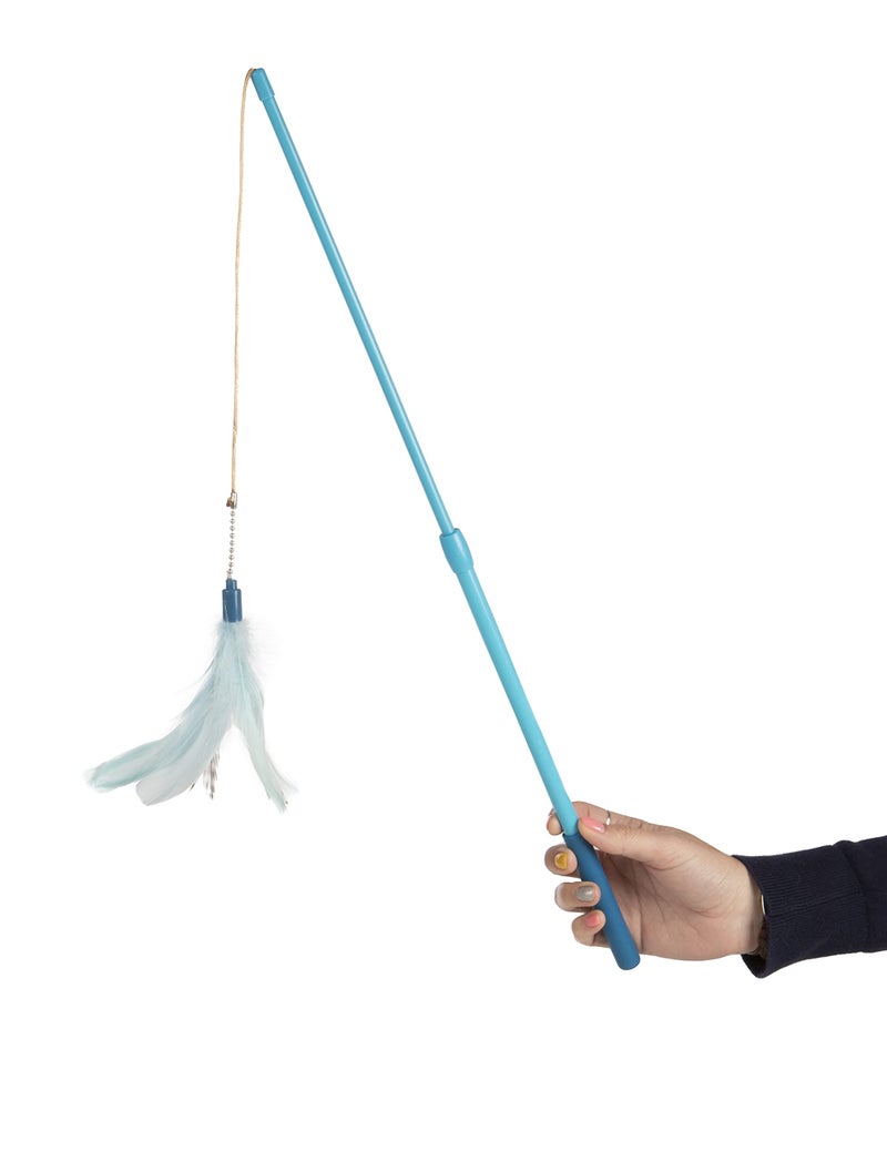 SmartyKat Frisky Flyer Feather Wand Cat Toy, Extendable Up to 24" - Blue, One Size - Image 2