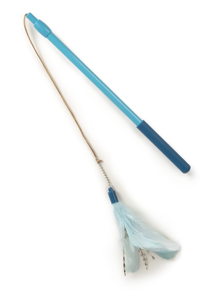 SmartyKat Frisky Flyer Feather Wand Cat Toy, Extendable Up to 24" - Blue, One Size - Image 1