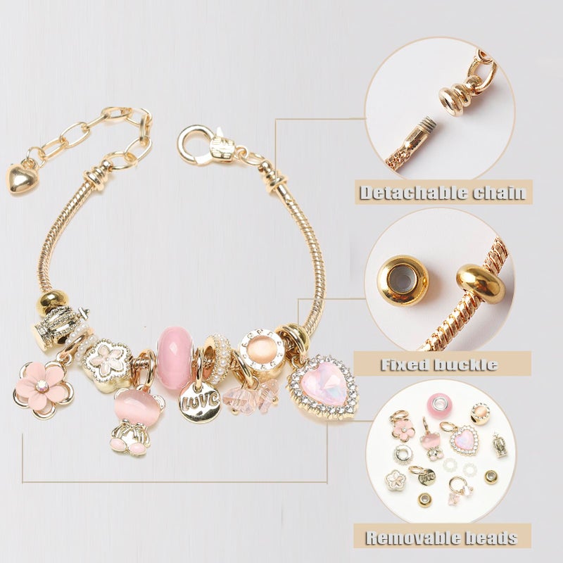 DS Charm Bracelets for teen girls exquisite cute cartoon friendship bracelet Gold Stainless Steel Bangle birthday Gift box Adjustable little girls kids jewelry holiday gifts (GOLD-3) - Image 4