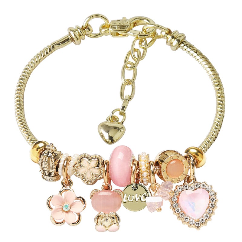 DS Charm Bracelets for teen girls exquisite cute cartoon friendship bracelet Gold Stainless Steel Bangle birthday Gift box Adjustable little girls kids jewelry holiday gifts (GOLD-3) - Image 1