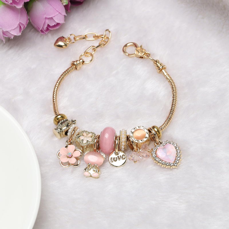 DS Charm Bracelets for teen girls exquisite cute cartoon friendship bracelet Gold Stainless Steel Bangle birthday Gift box Adjustable little girls kids jewelry holiday gifts (GOLD-3) - Image 2