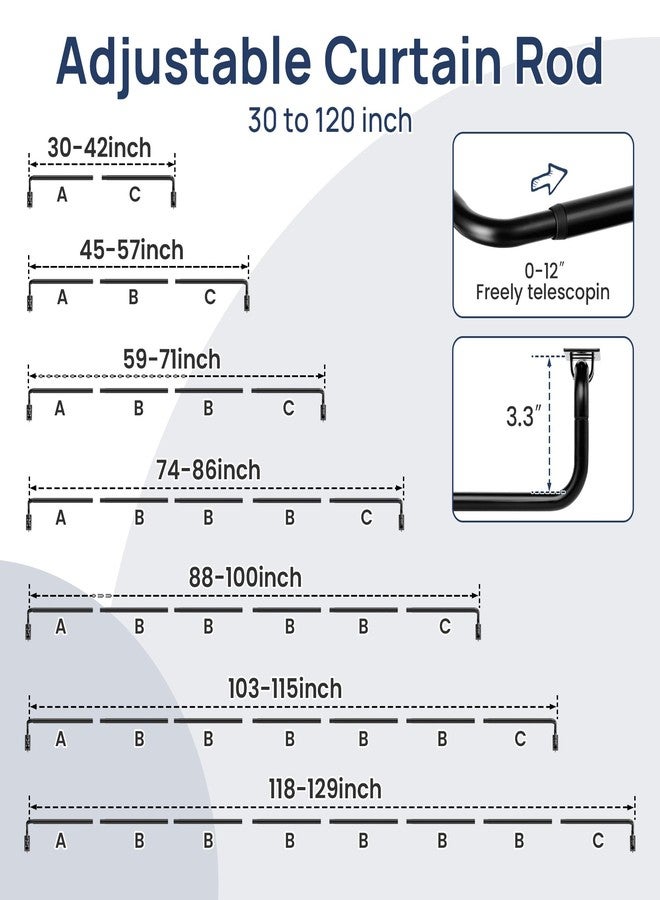 ENJOYBASICS Blackout Curtain rods for windows 66 to 120, Wrap Around Curtain Rods, Room Darkening Curtain Rod for Bedroom, Living Room, Adjustable from 30 to 129 Inches, Matte Black - Image 5