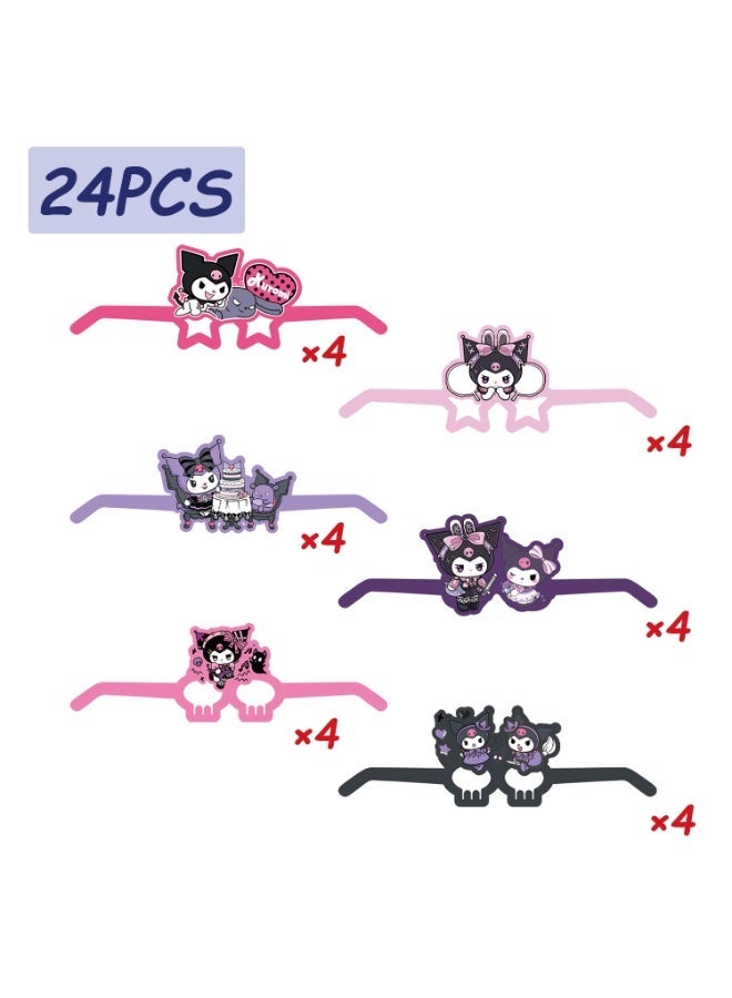 ILovhaprty Kuromi Paper Glasses - 24pcs Kuromi Party Favors Paper Eyeglasses, Cute Gothic Theme Paper Party Glasses for Kuromi Photo Booth Props or Kuromi Birthday Decorations Supplies - Image 2