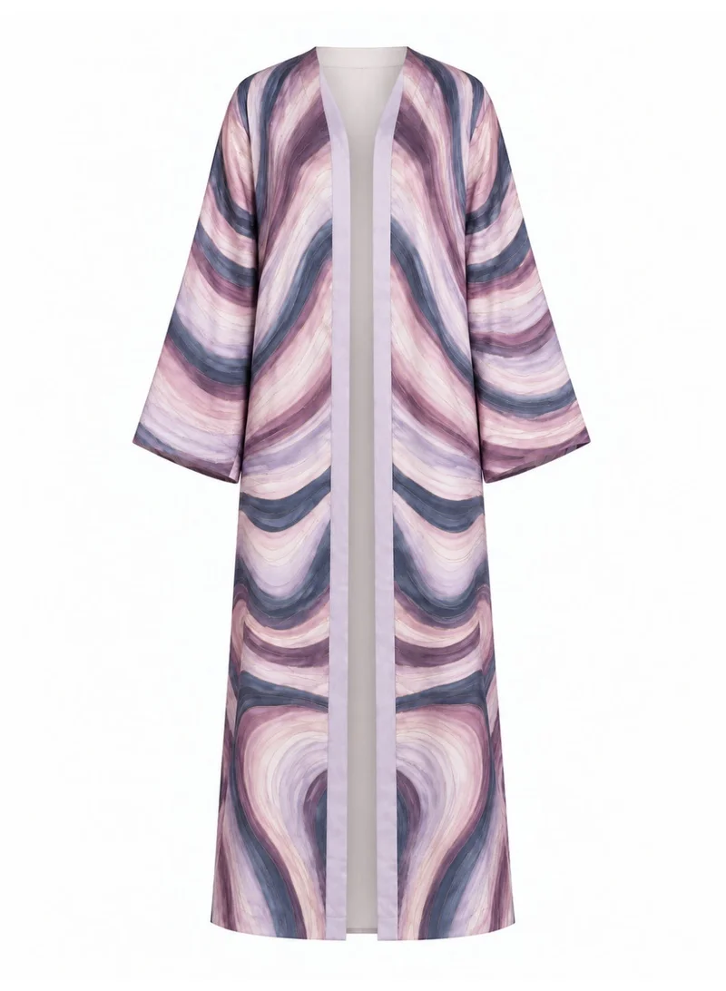 Amnad International  Amethyst Aura Silk Abaya with Abstract Marble Print, Lavender & Navy for Women | Best Price UAE