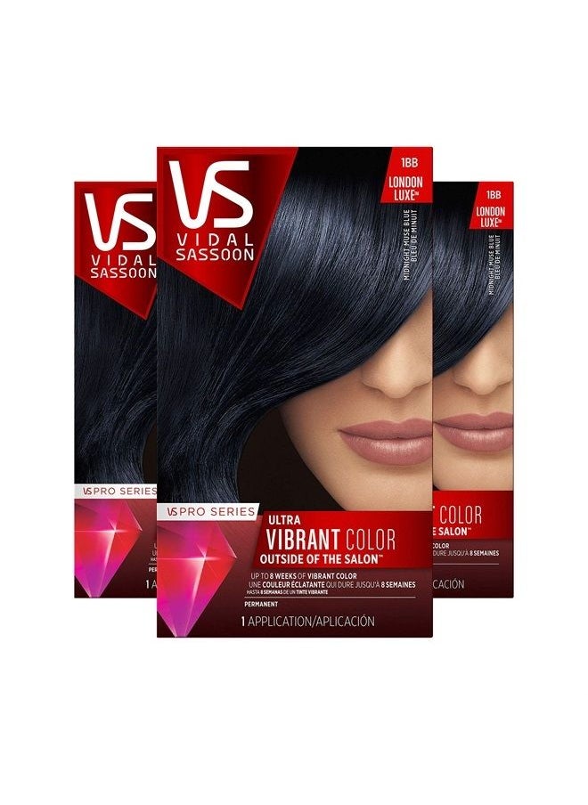 Vidal Sassoon Pro Series Permanent Hair Dye, 1BB Midnight Muse Blue Hair Color, Pack of 3  - Image 1