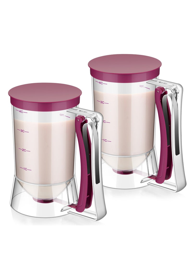 SOLARAE Pancake Cupcakes Batter Dispenser, with Squeeze Handle Easy Pour Supplies for Griddle Mix Dispenser, with Measuring Label, Kitchen Batter Separator for Cookie Cake Crepe Waffles Muffin (Purple,2 Pcs) - Image 1