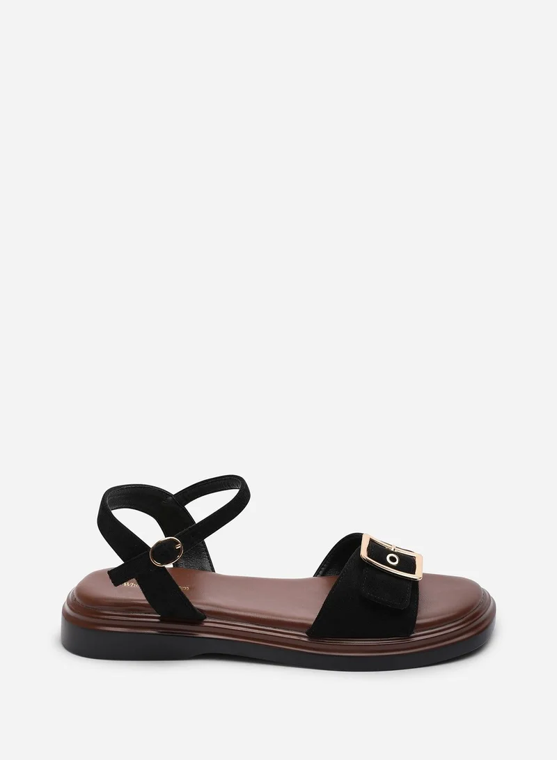 Where's That From Coastal Front Buckle Flatform Suede Sandal