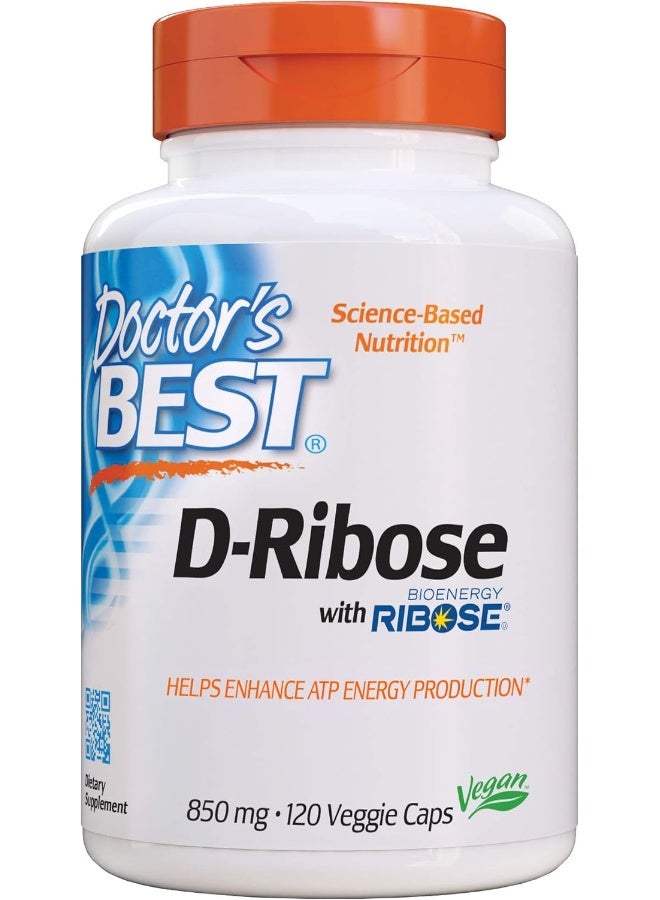 Doctor's Best D-Ribose with Bioenergy Ribose, Vegan, Energy Enhancement, 120 Veggie Caps, White (DRB-00193) - Image 1