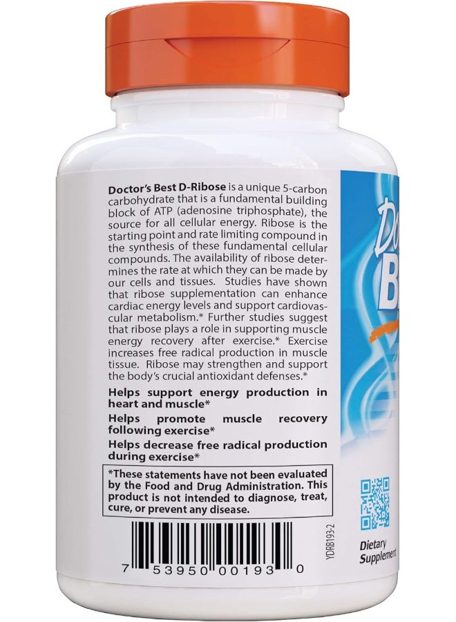 Doctor's Best D-Ribose with Bioenergy Ribose, Vegan, Energy Enhancement, 120 Veggie Caps, White (DRB-00193) - Image 3
