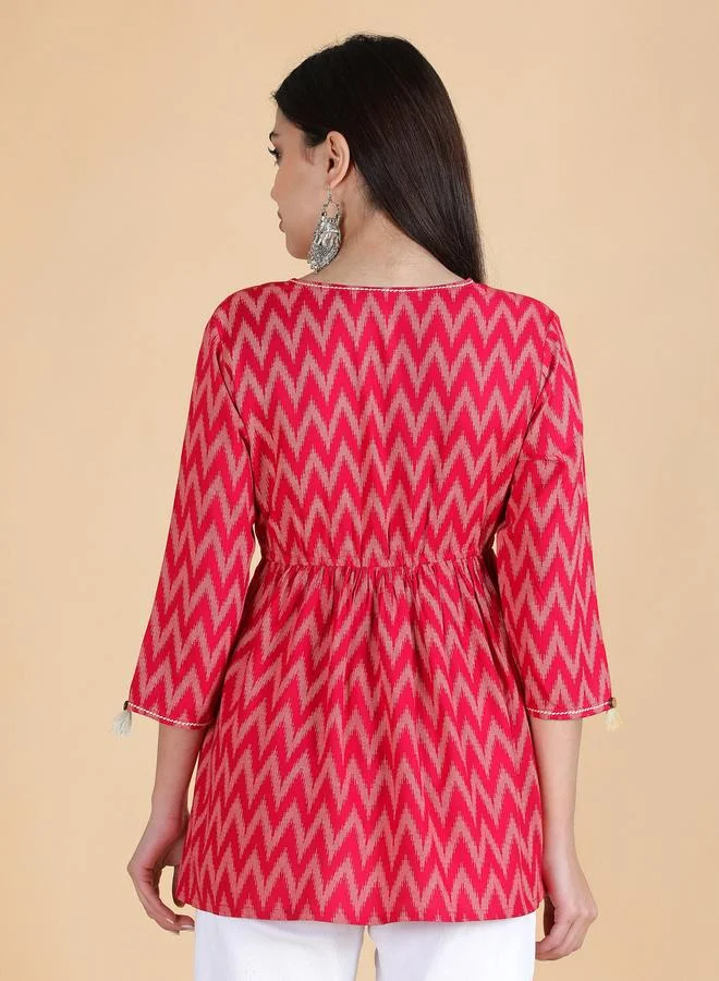 KASYA Pink Viscose Chevron Print Top