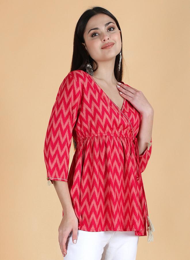 KASYA Pink Viscose Chevron Print Top - Image 3