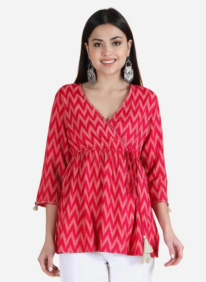 KASYA Pink Viscose Chevron Print Top - Image 1