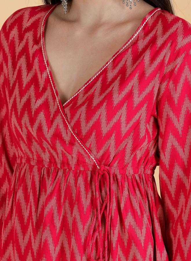 KASYA Pink Viscose Chevron Print Top - Image 4