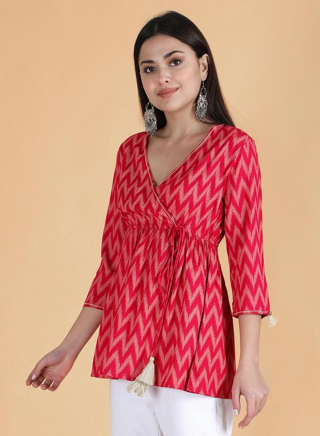 KASYA Pink Viscose Chevron Print Top - Image 5