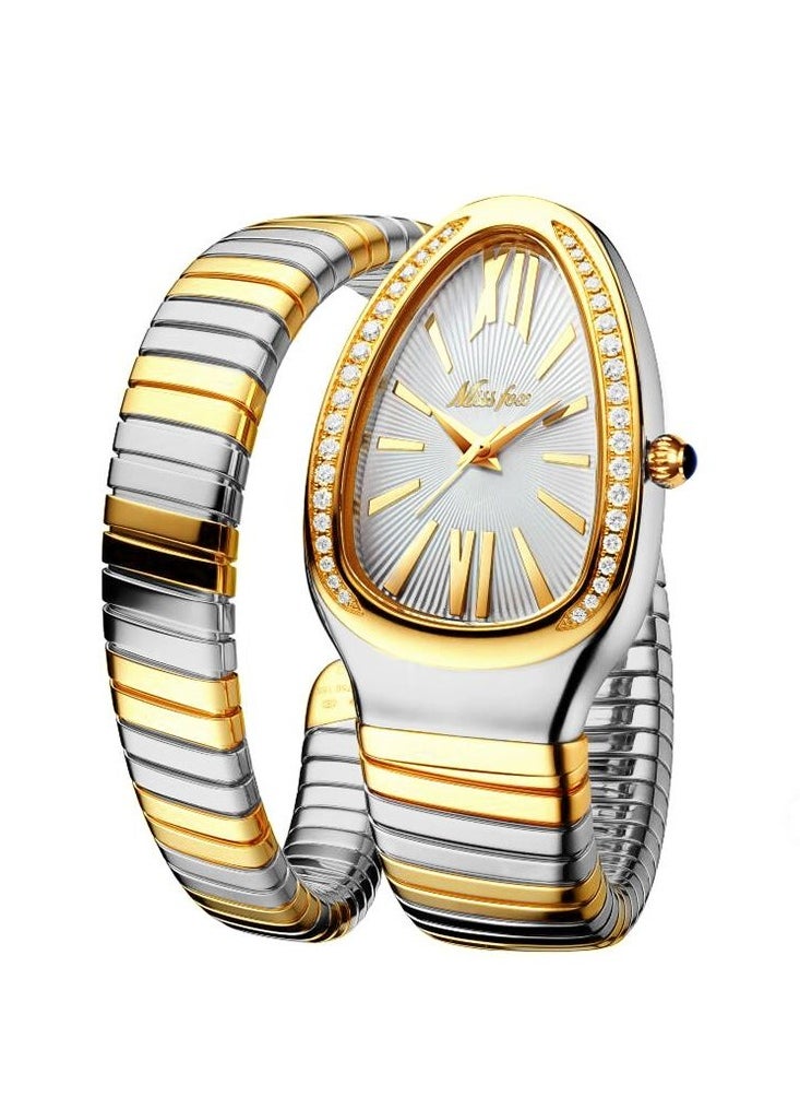 MISS FOX Luxury Gold Snake Watches Women Fashion Brands MISSFOX Diamond Quartz WristWatch Waterproof AAA Clock Lady Hot Gift  - Image 1