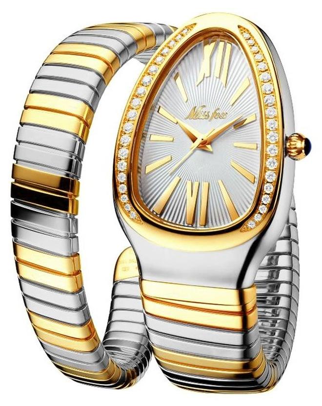 مس_فوكس الفاخرة الذهب الأفعى ووتش المرأة أزياء العلامة التجارية MISSFOX الماس كوارتز ساعة مقاومة للماء AAA ساعة السيدات أعلى الهدايا - Image 1