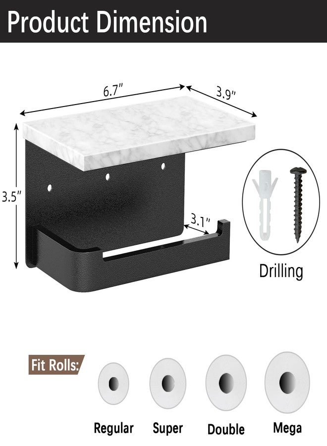 Gypie Toilet Paper Holder with Shelf, Extended Base Wall Mounted, Marble Toilet Roll Holder Black for Bathroom Washroom - Image 3