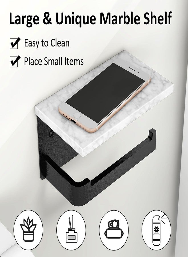 Gypie Toilet Paper Holder with Shelf, Extended Base Wall Mounted, Marble Toilet Roll Holder Black for Bathroom Washroom - Image 5