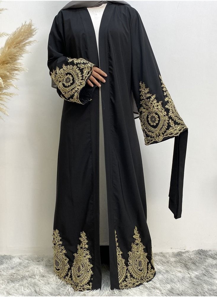 Loquat - Fashion Simple Cardigan Gown Abaya Black - Image 1
